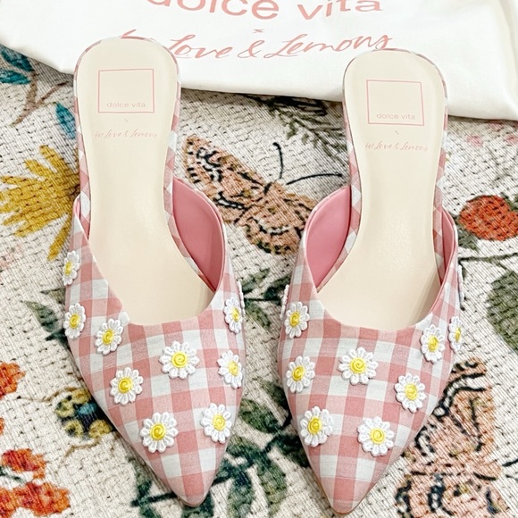 NWT For Love And Lemons X Dolce Vita Lilou Mule in Pink Chalk Gingham Mule - Picture 3 of 13